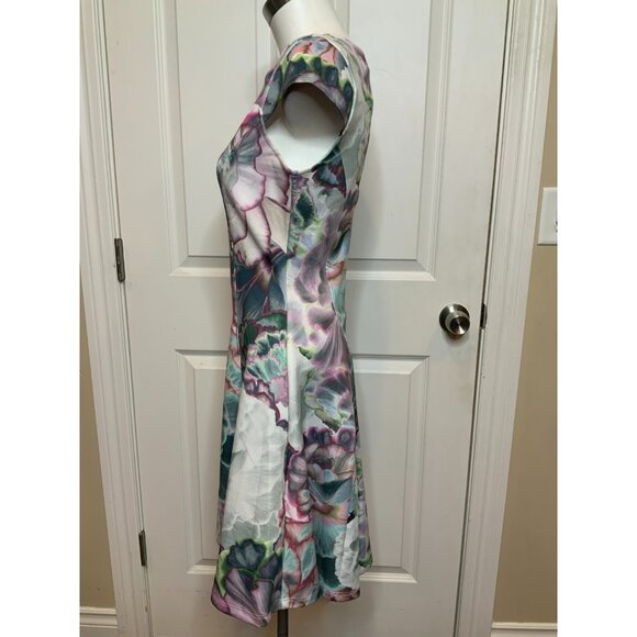 Ted Baker Green Pink Floral Fit & Flare Cap Sleeve Mah Dress, Size 2 TB | 6 US - Picture 6 of 11